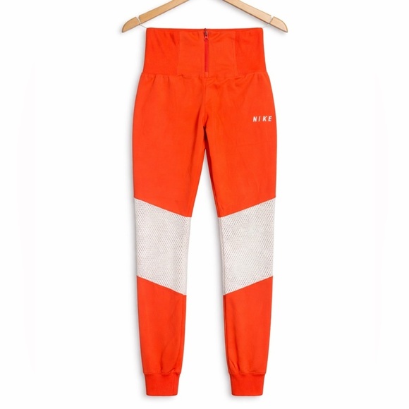 Nike Pants - Nike Sportswear Essential Mesh Legging Jogger Pants Orange White Size M